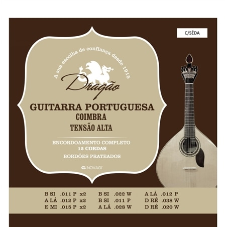 JOGO CORDAS GUIT FADO ACO INOX - COIMBRA ALTA TENSÃO SEDA - DRAGÃO