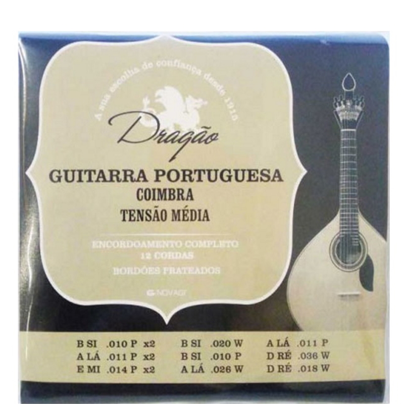 JOGO CORDAS GUIT FADO ACO INOX - COIMBRA MEDIA TENSAO - DRAGÃO