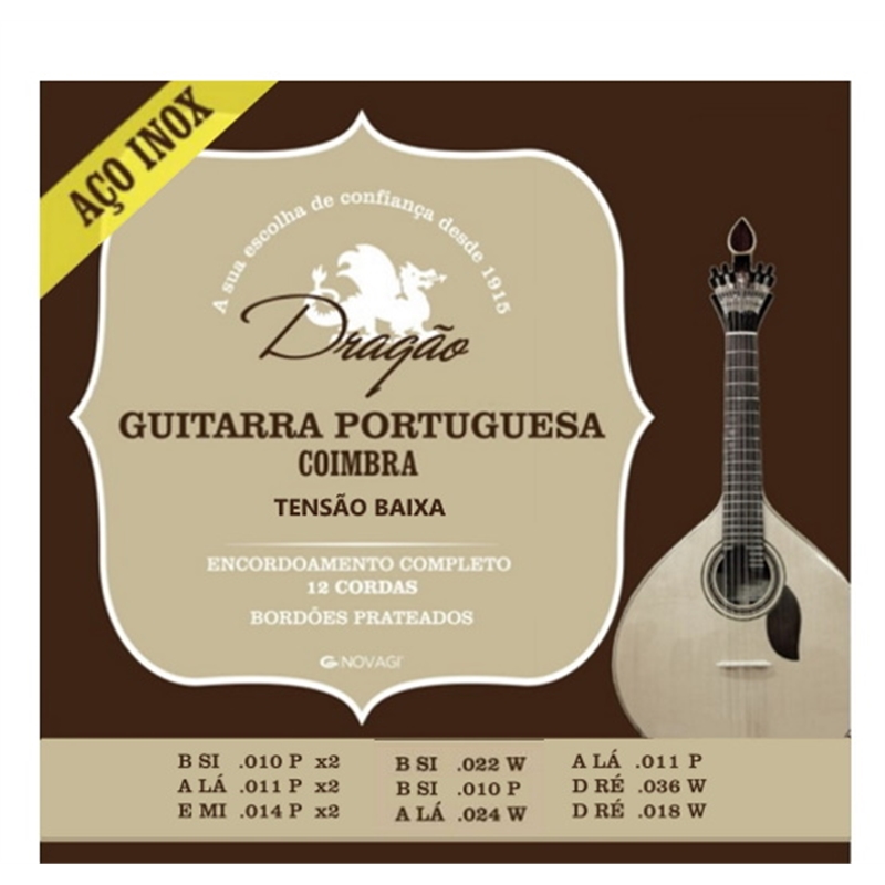 JOGO CORDAS GUIT FADO ACO INOX - COIMBRA BX TENSAO - DRAGÃO