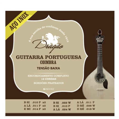 JOGO CORDAS GUIT FADO ACO INOX - COIMBRA BX TENSAO - DRAGÃO